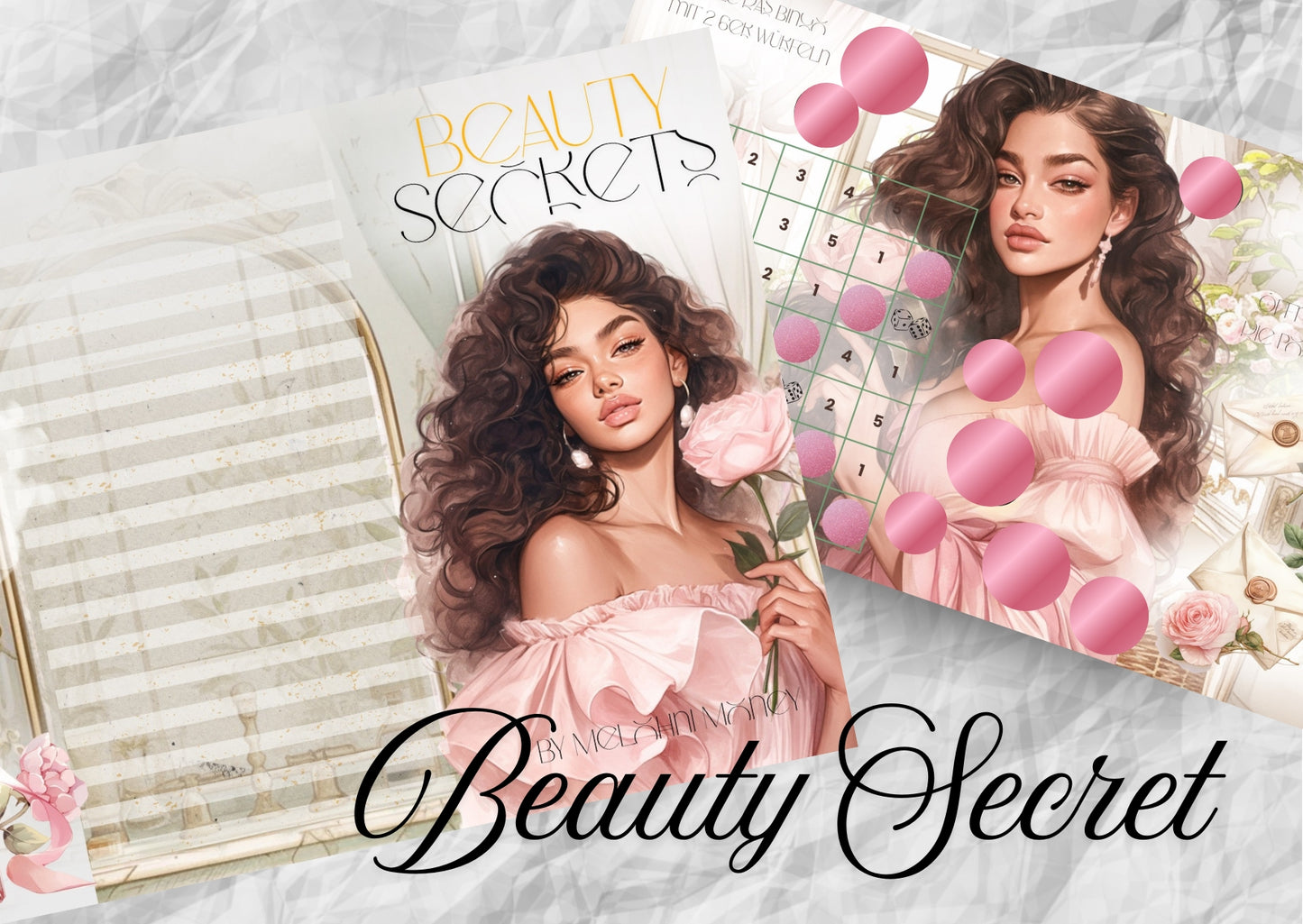 “Beauty Secret” 3er Klappkarte mit Losen und Klebepunkten A6