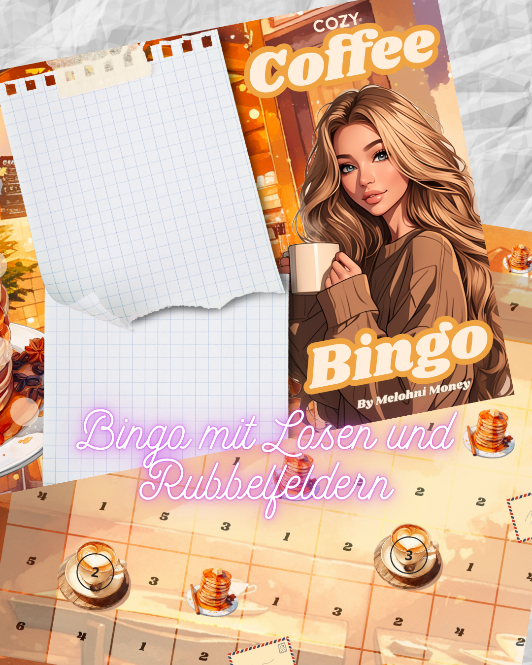 “ Cozy Café” Bingo A6 mit Losen und Klebepunkten