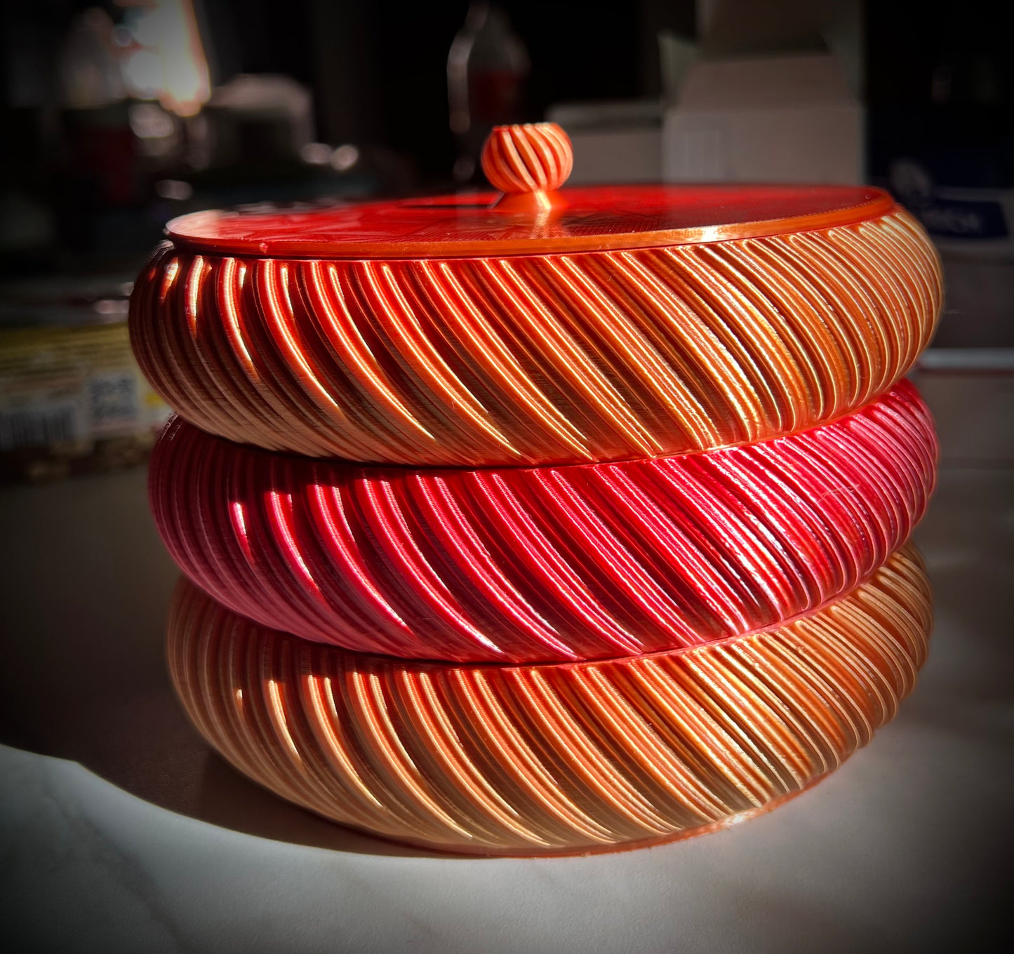 Schmuckdose 3 Fächer mit Deckel Rot/Pink und Gold inkl. vers.Versand(7,60€) Einzelstück