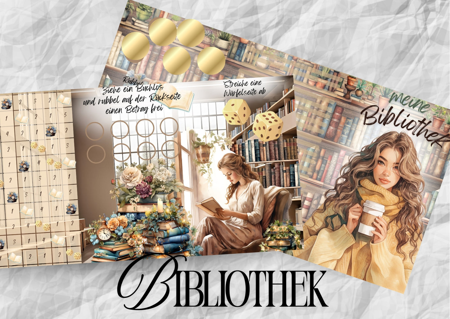 “Meine Bibliothek” A6 Sparchallenge mit Losen und Klebepunkten