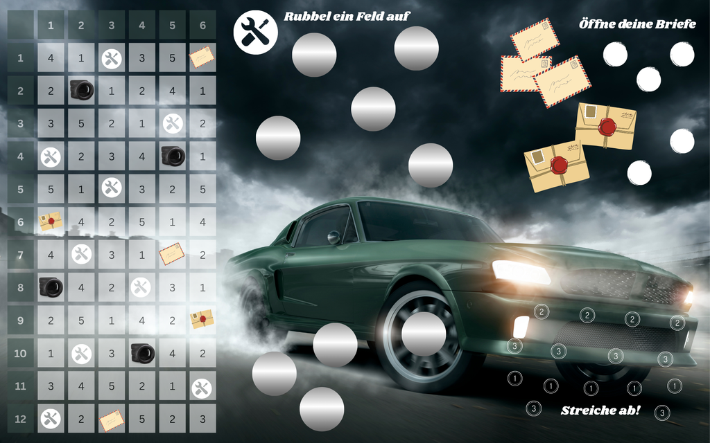 A6 Bingo- “mein erstes Auto” mit Losen und Klebepunkten