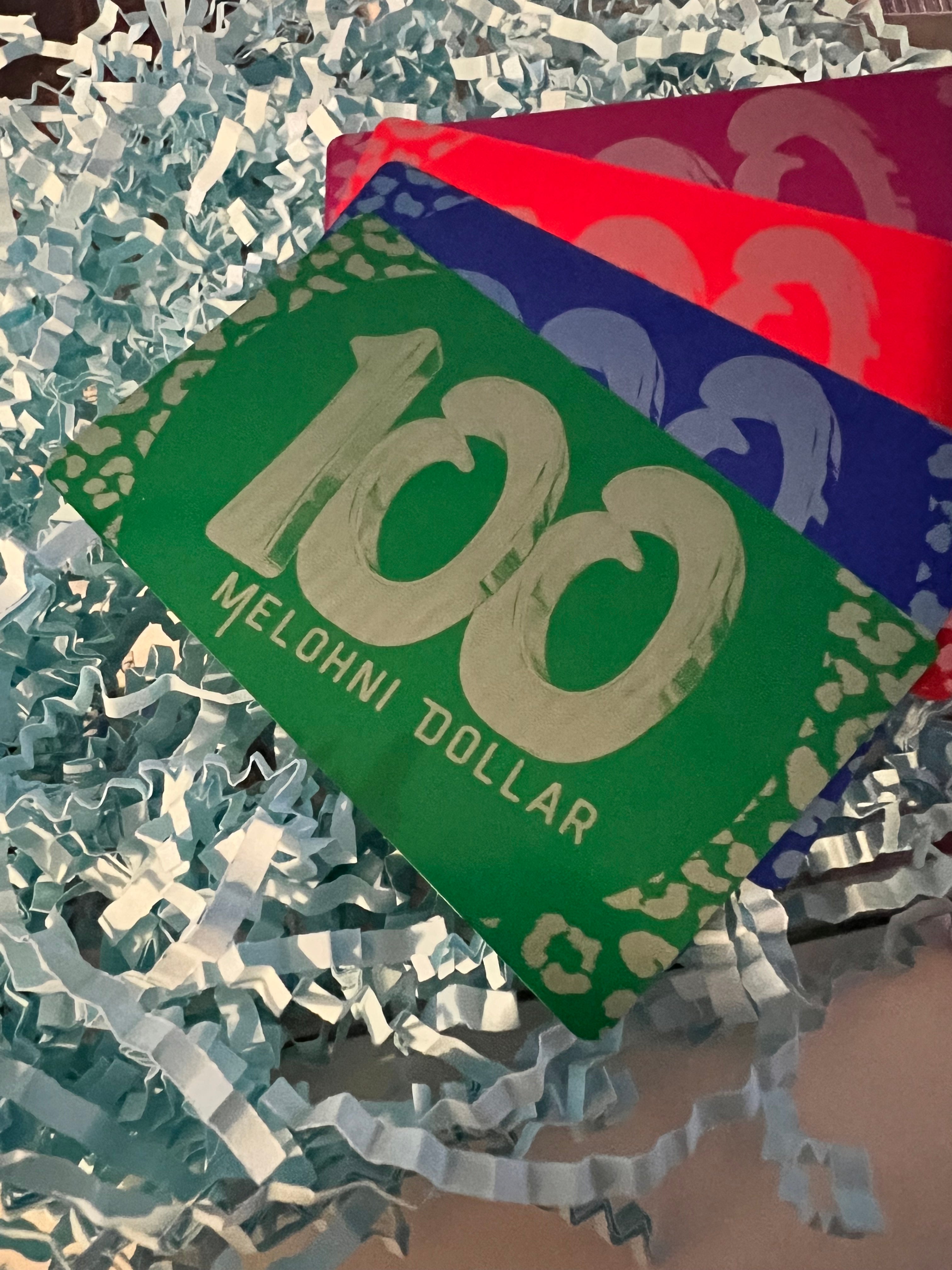 Platzhalter „ Melohni Dollar“ auf Aluminium Karten - Kreditkartenformat