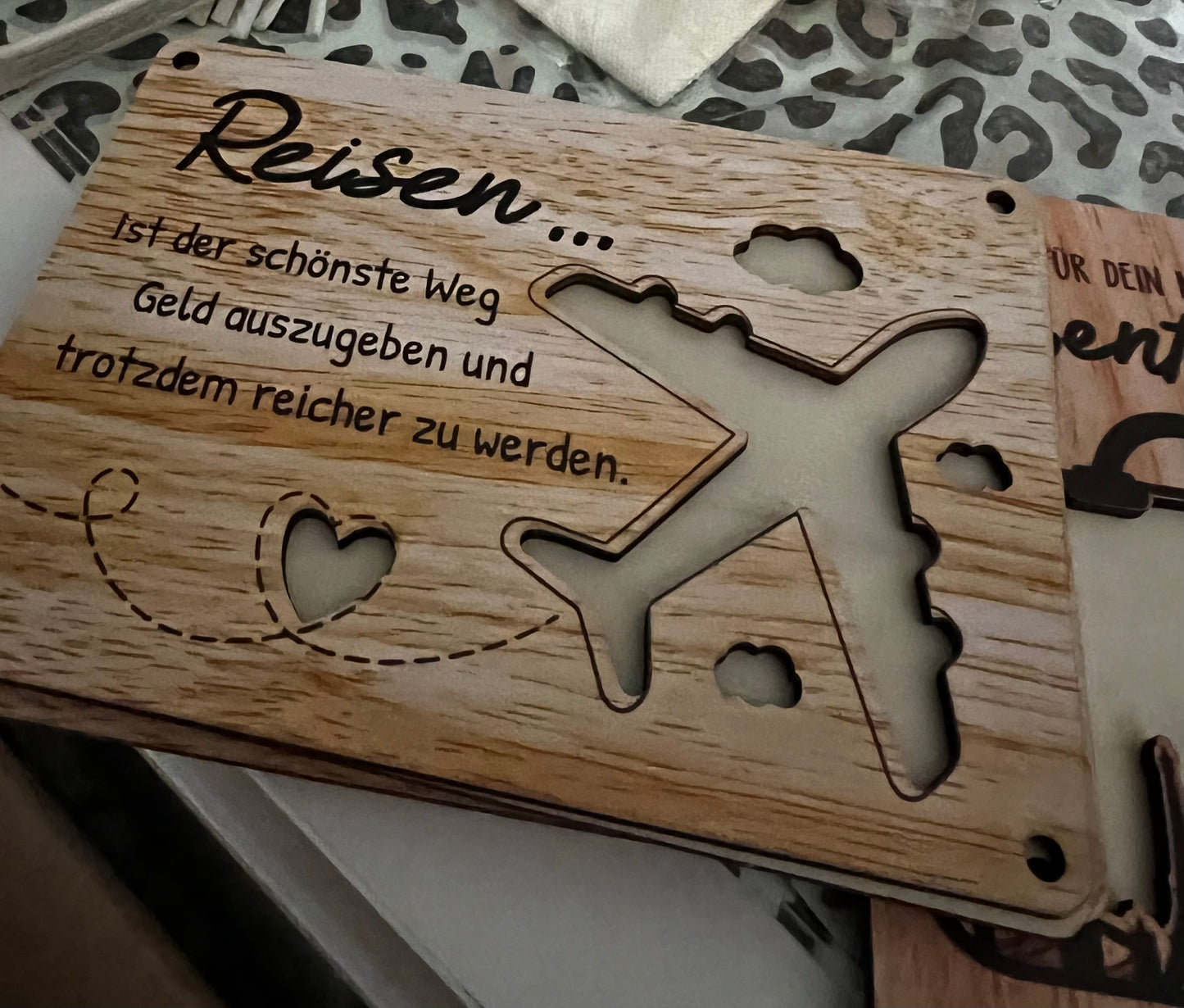 Geldgeschenk Rahmen mit Druck aus Balsaholz
