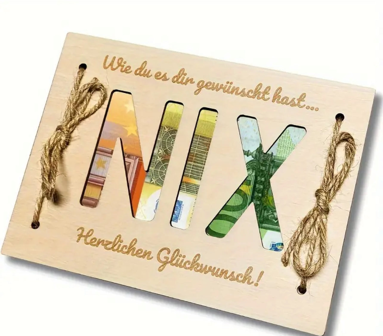Geldgeschenk Rahmen „Nix“ aus Basalholz mit Gravur 20,5cm x 15cm