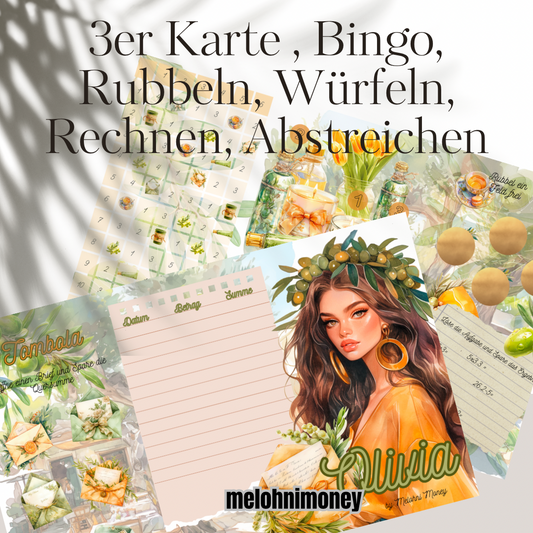 Olivia Bingo 3er Klappkarte A6 mit Losen und Klebepunkten